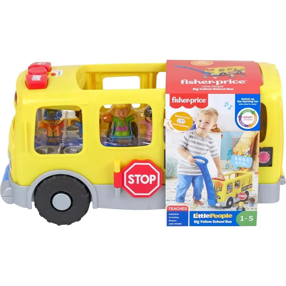 Fisher-Price Little People Big Yellow Bus,musical push-pull toy &Smart Stages